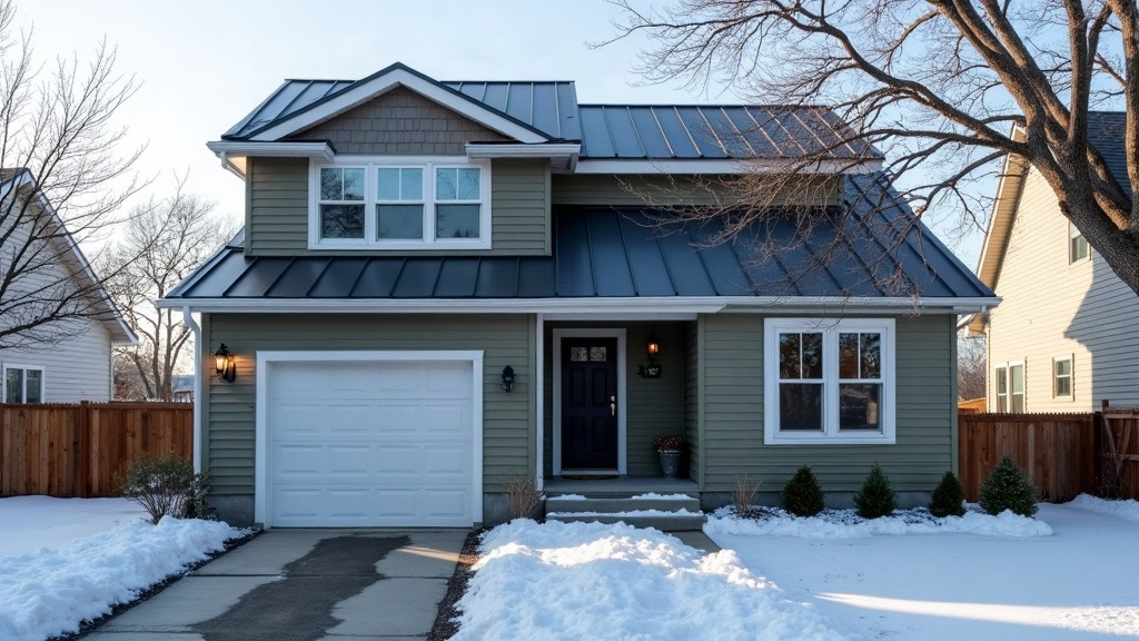 New standing seam metal roof with snow guards on a Grand Rapids area home in winter